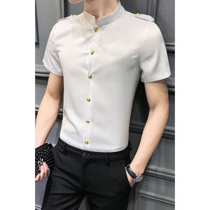 Áo sơ mi nam Áo sơ mi cộc tay cổ Tàu phối cúc kim loại và đai vai form Slim Filt chất vải thấm hút mồ hôi mỏng mát không nhăn không nhàu không phai màu mã N21