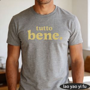 [Local Stock] HBESTY  Minimal Warm Yellow Letter Print Tshirt Tutto Bene Chill Life Quote Men Cotton Crew Neck Summer Short Sleeve Daily Essential Top