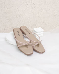 Sandal Teplek Flat Wanita Tinggi 1 cm Size 36 - 40 Tidak Licin Tali Crystal Casual Bahan PVC Sendal Selop Cewek Belleza Sandal Flat Wanita Empuk Nyaman Slop Birken Dunkenstock Bellezza Kekinian Premium Terbaru - BELLEZA SAVA