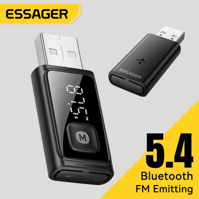 Essager Bluetooth 5.4 FM Bluetooth Adapter Car Audio FM Emitting Transmitter Frequency Range 87.5-108 Built-in Mic HD Calling USB-A Connection 10m Receiving Distance FM Bluetooth 5.4 Adapter For Car