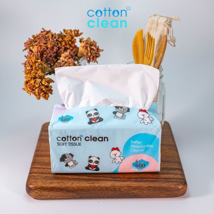 Cotton Clean 10 PACKS Soft Tissue Paper 5-Ply 600 Sheets Cleaning Paper ...