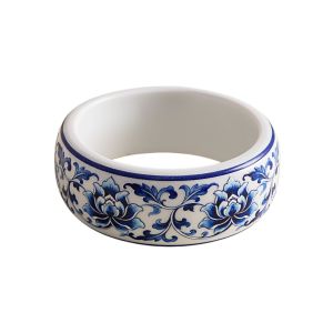 NJJU Resin Blue White Porcelain Bangle Minority Design Jewelry Accessories Hand Ring New Chinese-style Love Butterfly Flowers Chinese Style Wide Bracelet Women