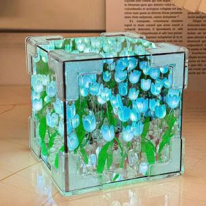 Tulip Lampu Laut Bunga Kubus Rubik Lampu Malam Bunga Tulip Lampu Malam DIY Buatan Tangan