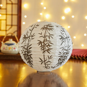 OOC Bamboo Paper Festival Lantern Flower Letter Printed Hanging Paper Lantern Classical 30cm Chinese Lantern Home Decoration