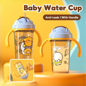 Kids Cartoon Drinking Sippy Cup Handle Bottle Water Straw Cup Tumbler Portable Leak-Proof