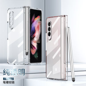 Thích Hợp Cho Samsung ZFold5/4/3 Ốp điện thoại bản lề mạ điện trong suốt có khe đựng bút đi kèm spen Hộp bảo vệ bút cảm ứng