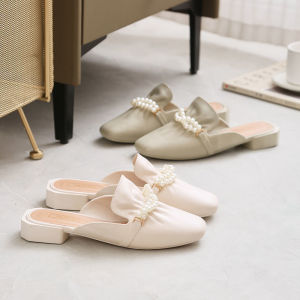 Free Shipping Baotou Pearl Half Slippers For Women New Spring And Autumn Fashionable Korean Style Outdoor Slippers Ins Lazy Shoes