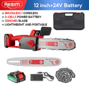 REAIM Cordless Chainsaw Electric Hand Saw Portable Wood Cutter 12inch rechargeable SawHandheld high-power Chainsaw Heavy Duty