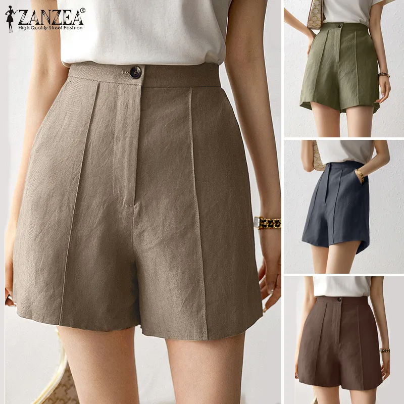 MOMONACO ZANZEA Korean Style Women's Pants Business Casual Pleated Shorts  Fashion Loose Solid Short Pants #10