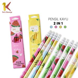 Satu Keluarga Pensil Kayu Set 12IN1 Motif Buah Dengan Penghapus A49 Pensil 12pcs Alat Tulis Sekolah Pencil Fruits With Eraser Praktis Import