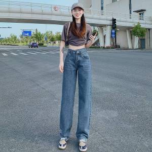 Quần jean nữ lưng cao ống rộng cạp chéo dáng suông CHERRY quần bò nữ ống đứng ulzzang vải bò dày đẹp không giãn T018