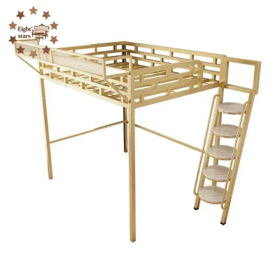 Loft Bed Upper Bunk Multifunctional Loft Bed Space-saving Apartment Single Upper Raised Beds Duplex Loft Iron Beds On The Bed Under The Empty