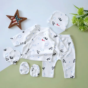Bộ dài sơ sinh bé gái cúc chéo Bunny cotton hàn bao gồm nón vớ (2)