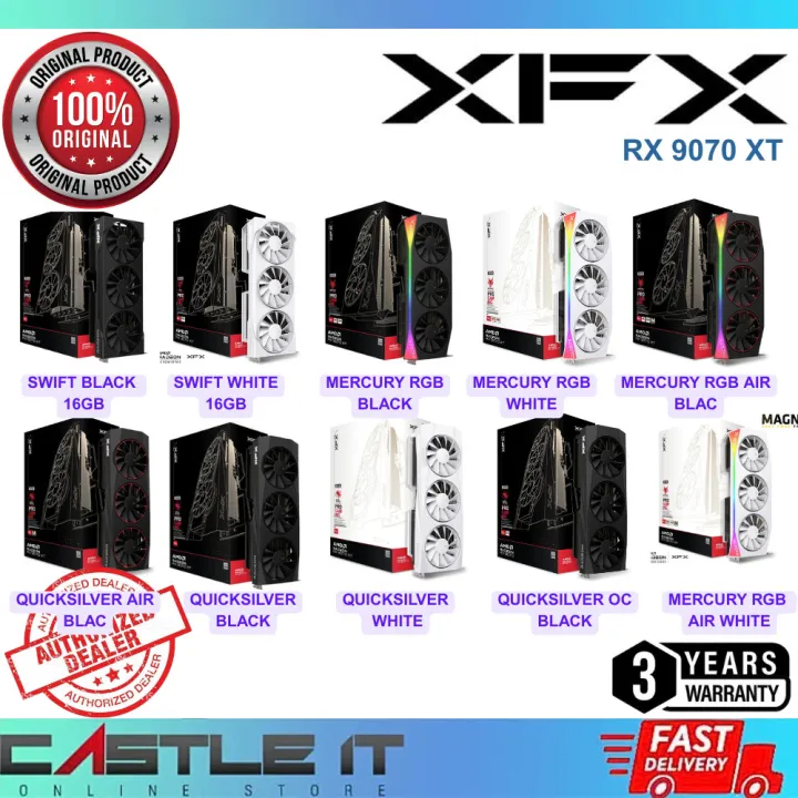 XFX Radeon RX 9070 XT Swift Mercury Quicksilver Magnetic Air 16GB GDDR6 Triple Fan Gaming Graphics Card
