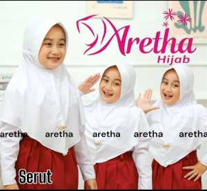 Jilbab Sekolah Anak SD Merah Putih Coklat Bahan jersey Serut