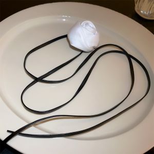 Vòng cổ nữ choker Hoa Hồng Đen Trắng bằng vải có dây dài đeo cổ cá tính thời trang Hàn Quốc