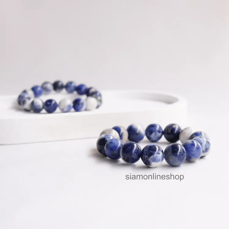 SODALITE หิน โซดาไลท์ เลือกขนาดเม็ดหินได้ (4-12 มม.) สร้อยข้อมือหินแท้