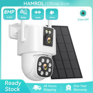 Hamrol 4k 8MP Dual Lens Dual Screen AOV PTZ WiFi Solar Battery Camera AI Human Detection Outdoor CCTV