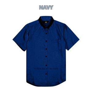 SGG Kemeja Polos Pria Dewasa Lengan Pendek Warna Navy Biru Dongker Kasual Formal Kerja Nyaman