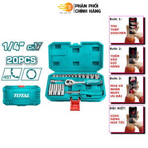Bộ khẩu 20 chi tiết đầu tuýp 1/4 làm từ thép CR-V đa năng tiện lợi TOTAL THT141201 - có hộp đựng cao cấp bền bỉ không biến dạng khi dùng - Tốc độ 247
