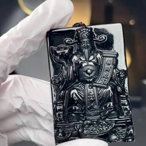 Fortunate Natural Original A-type Jade Black Wealth God Ingot Pendant Necklace Men Necklace Gift with Certificate