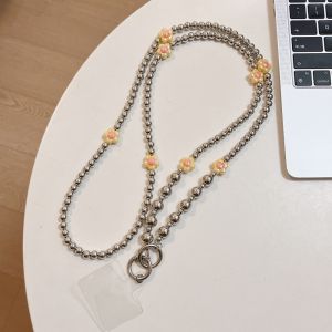 ESH63 Flower Beads Crossbody Phone Strap Bag Chain Hanging Rope Mobile Phone Lanyard Universal Cute Phone Neck Straps Phone Case Hanging