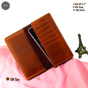 Dompet Lipat Panjang Pria Wanita Bahan Kulit Sapi 100%