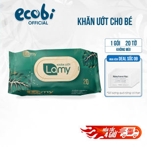 khăn ướt Lamy cao cấp dành cho em bé không cồn không parabens gói 20 tờ