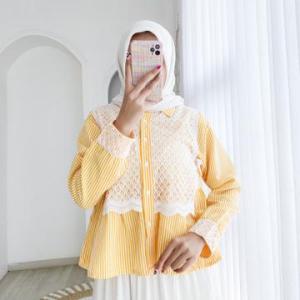 Hanako Shirt - Atasan Wanita Katun Mix Brukat Kemeja Lengan Panjang Fashion RemajaKekinian Korean Style