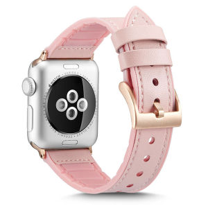 Dây da cho Apple Watch Ultra 2 iWatch Series 10 9 8 7 6 SE 5 4 3 2 1 46mm 45mm 41mm 49mm 44mm 42mm 40mm 38mm bằng da với vỏ dây đồng hồ silicone