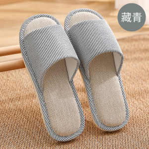 [Free Shipping] Striped Linen Slippers For Indoor Home Use WomenS Summer CoupleS Non-Slip Soft Sole Breathable Silent Slippers For Men