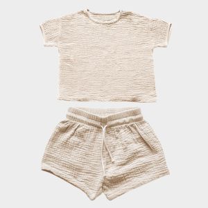 100% Cotton Trẻ Em Của Retro Bộ đồ mùa hè bé trai và bé gái Giản Dị áo phông rộng + quần soóc Rút Dây 2Pcs Bộ Trẻ Em Quần Áo 222599KZP