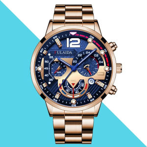 KUNOISE Luxury Business Quartz Watch for Men with Stainless Steel Strap and Waterproof Design