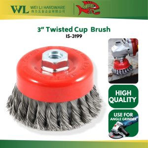 3" M10 X 1.5 Twisted Cup Brush For Angle Grinder / Twist Knot Steel Wire Cup