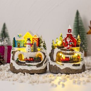 YERZ Resin Christmas Luminous Music Box Easy to Use Vivid Christmas Luminous House Fantastic Exquisite Snow House Music Box Table Centerpiece