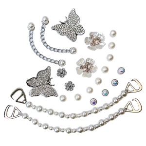 1 Set Shoe Charms Collection Glittering Butterfly Flower and Pearls Shoe Chains DIY Sandals Decoration for Customization