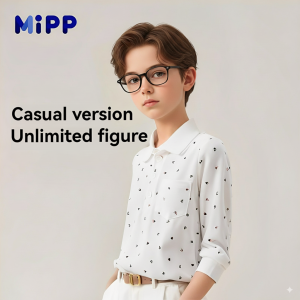 Boys Long Sleeve Polo Shirt with Doll Collar 100% Cotton Kids Top Sweat-Absorbent & Breathable Suitable for Spring & Autumn