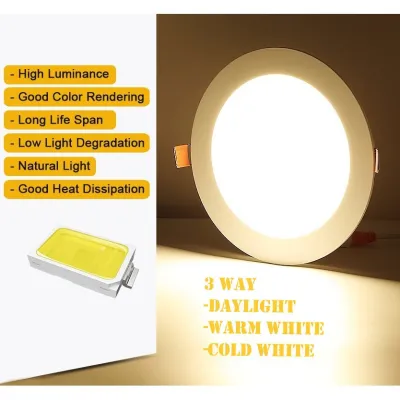 VIVENA LED 3 WAY Panel Light Downlight Round/Square Recessed Type Adjustable 3 Colors Ceiling Light