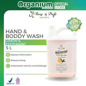 Hand & Body Wash PHYTO ORGANIC Sabun Mandi Cair Anti Bakteri 100% Organik Lemon & Pepermint - 1L