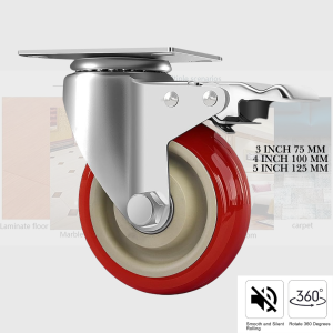 RODA TROLY PU MERAH CASTOR SWIVEL PLATE TROLY CABINET RAK HEAVY DUTY