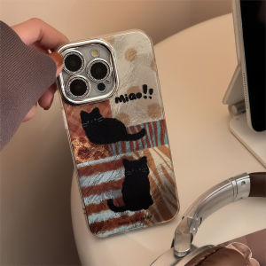 Cartoon Black Cat Spliced Leopard Print Color Hard Case for iPhone 11 13 13 14 15 16 PRO MAX plus Full coverage Anti Fall COVER casing for iphone16 Case