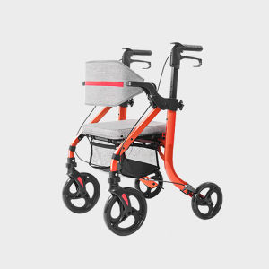 Rollator Walker with Seat 2 in 1 Foldable Walking Sticks Adjustable Lightweight Walking Frame Rollator with 8 inch Rear Rubber Wheels Handles and Backrest for Seniors and Adult 四轮代步助行车购物车