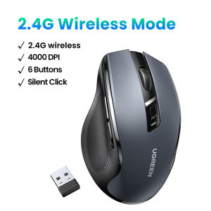 UGREEN Wireless Mouse 6 Silent Buttons Bluetooth 5.0 and 2.4G Wireless with USB Mini Receiver 5 Level DPI Setting 4000DPI Ambidextrous PC / Mac /Linux Laptop