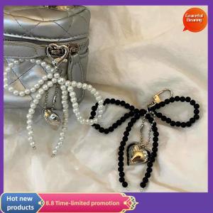 Graceful Ins Style Bowknot Beaded Key Chain Three-dimensional Heart Phone Pendant Headphone Case Charm Bag Decor Car Key Ring