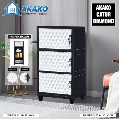 AKAKO Lemari Pakaian Plastik CATUR MIX Susun 2 3 4 5 Laci Pintu Hitam Putih Rotan