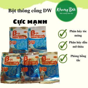 5 gói Bột thông cống DW siêu mạnh thông tắc bồn cầu đường ống hiệu quả phân hủy tóc móng dầu mỡ thừa cực mạnh
