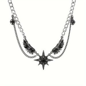 Mens Stainless Steel Necklace Synthetic Zircon Popular Street Style Neck Chain Exquisite Wing Design Give to Boyfriend