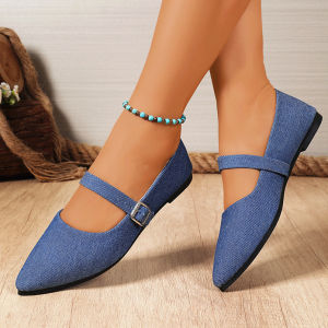 Free Shipping WomenS Spring And Autumn New Korean-Style Pointed-Toe Buckle-Strap Shallow-Toe Flat Casual Loafers
