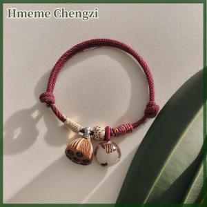 Hmeme Vintage Bodhi Wood Lotus Flower Charm Woven Braided Bracelets For Women Men Handmade Rope Chain Bangles