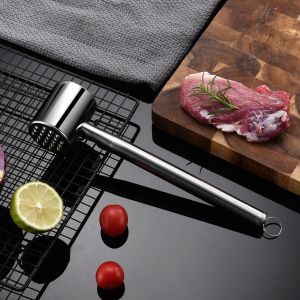 OKDEALS01 Stainless Steel Meat Hammer Non-slip Double-side Kitchen Beef Hitting Tool Convenient Heavy Duty Loose Meat Tenderizer Meat Preparation